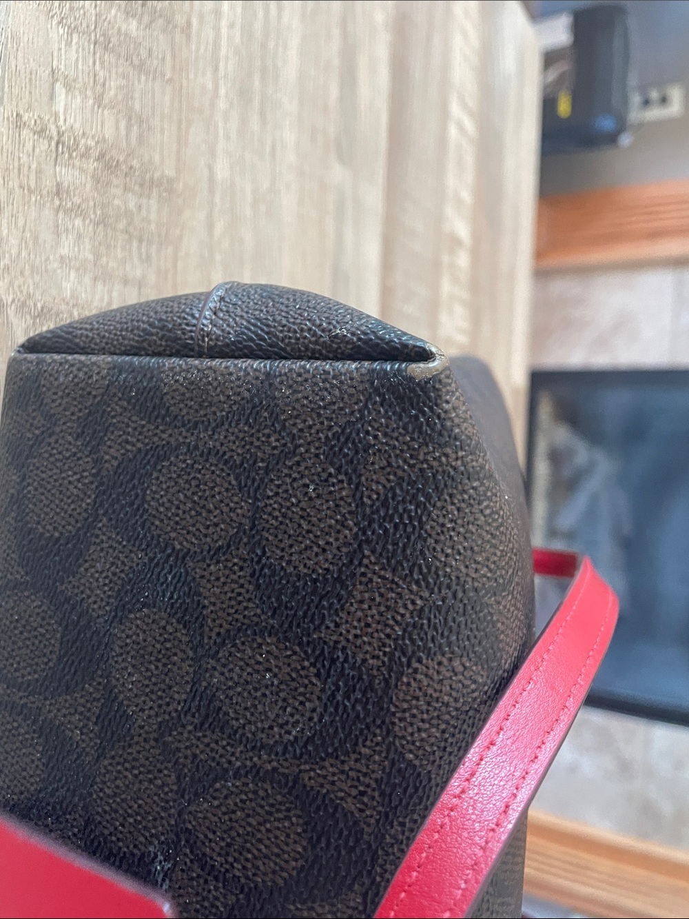 Coach Brown Signature Tote with Red Straps - Picture 6 of 8